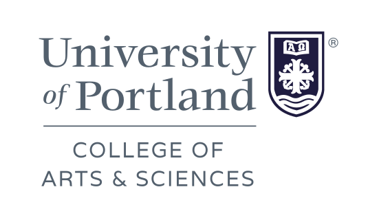 University of Portland College of Arts & Sciences lockup, centered black outlined shield variant, cell 232