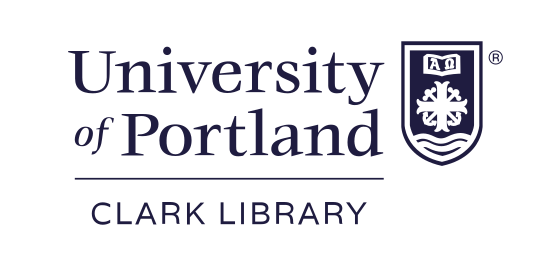 University of Portland Clark Library lockup, centered black solid shield variant, cell 241