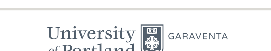 University of Portland Garaventa Center lockup, horizontal black solid shield variant, cell 262