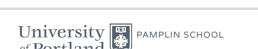 University of Portland Pamplin School of Business lockup, horizontal black solid shield variant, cell 270