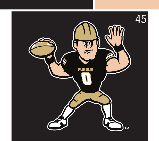 Purdue Pete football mark, full color on black variant, cell 45