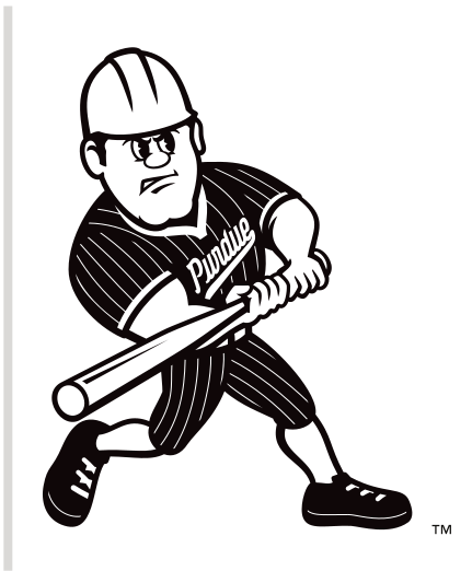 Purdue Pete softball mark, white and black variant, cell 73