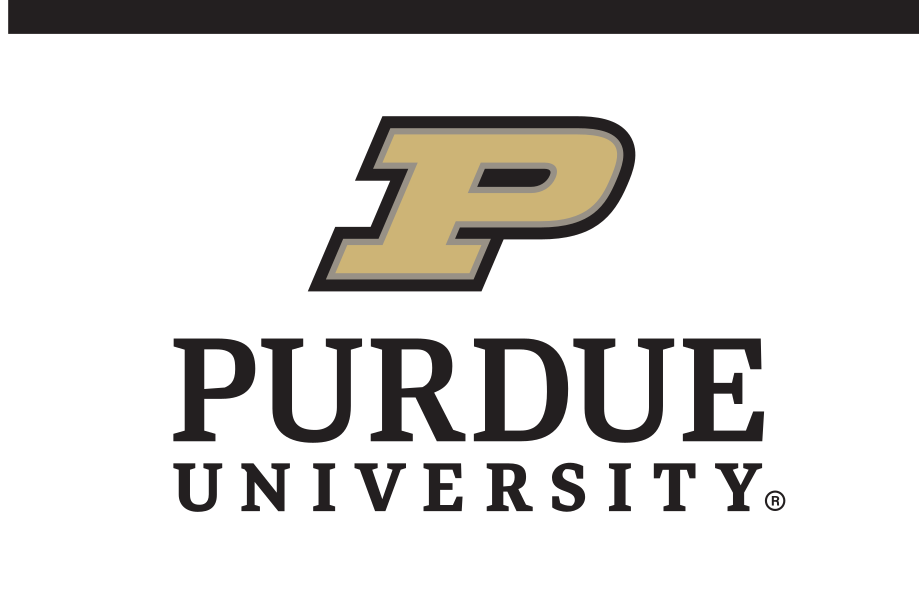 Purdue University signature, vertical, black/gold on white variant, cell 83