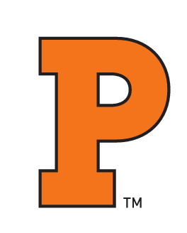 Princeton P, outlined orange, black outline variant