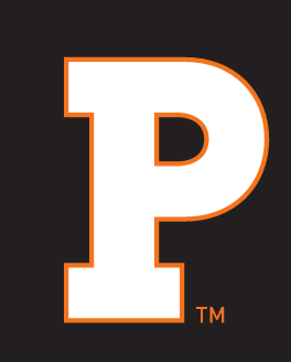 Princeton P, outlined white, orange outline variant