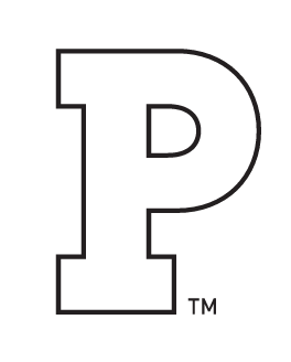 Princeton P, outlined white, black outline variant