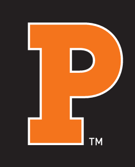 Princeton P, outlined orange, white outline variant