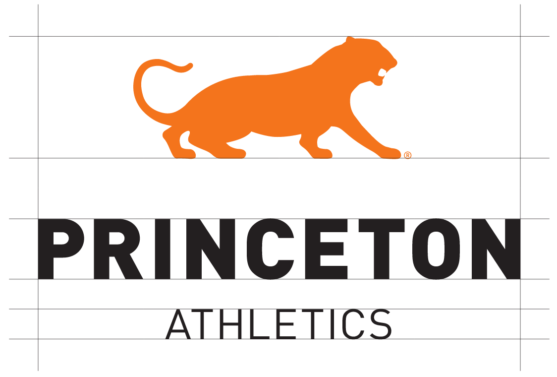 Princeton Athletics lockup, linear silhouette 1, orange tiger, black text variant, cell 1