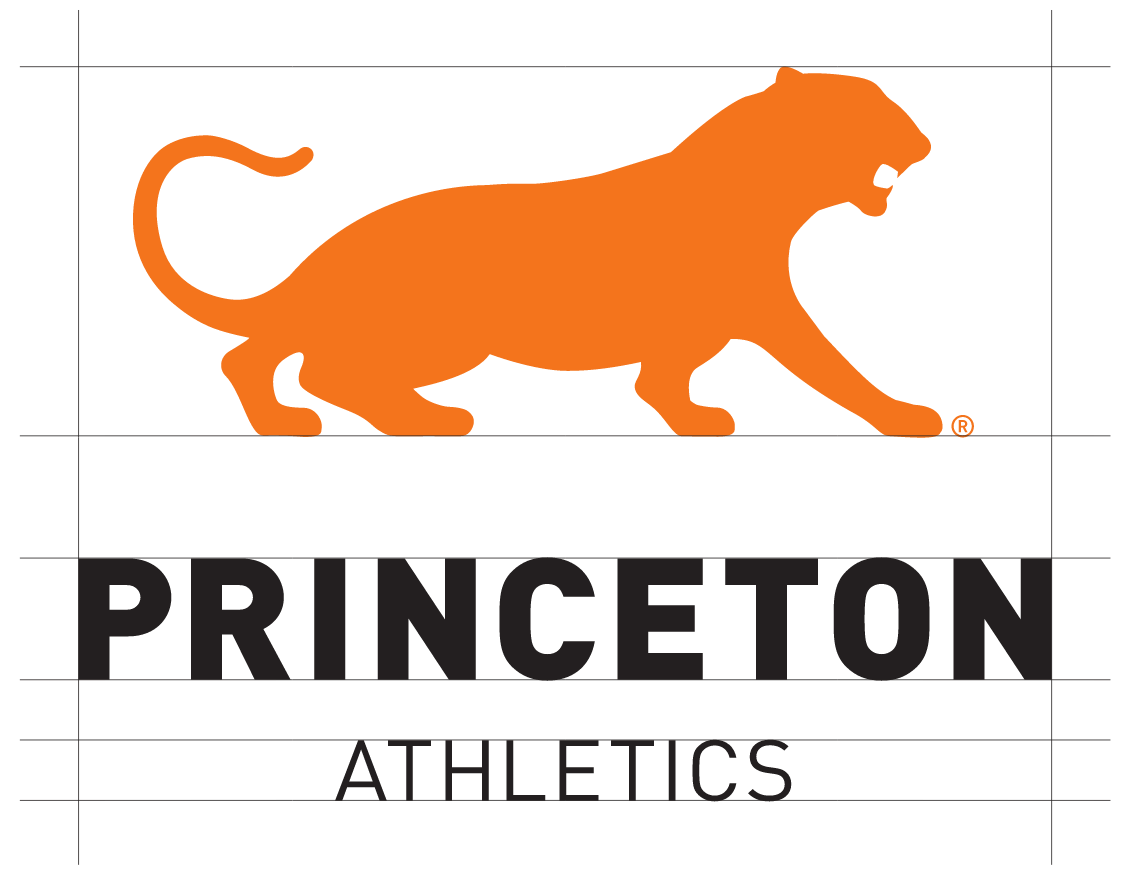 Princeton Athletics lockup, linear silhouette 2, orange tiger, black text variant, cell 2