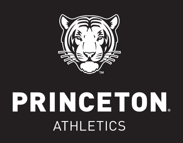 Princeton Athletics logo, white text with white tiger head on black background variant, cell 3
