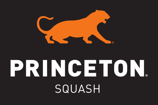 Princeton Squash logo, orange tiger silhouette with white text on black background variant, cell 2