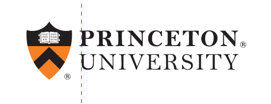 Princeton University, left aligned with wordmark, shield hanging variant