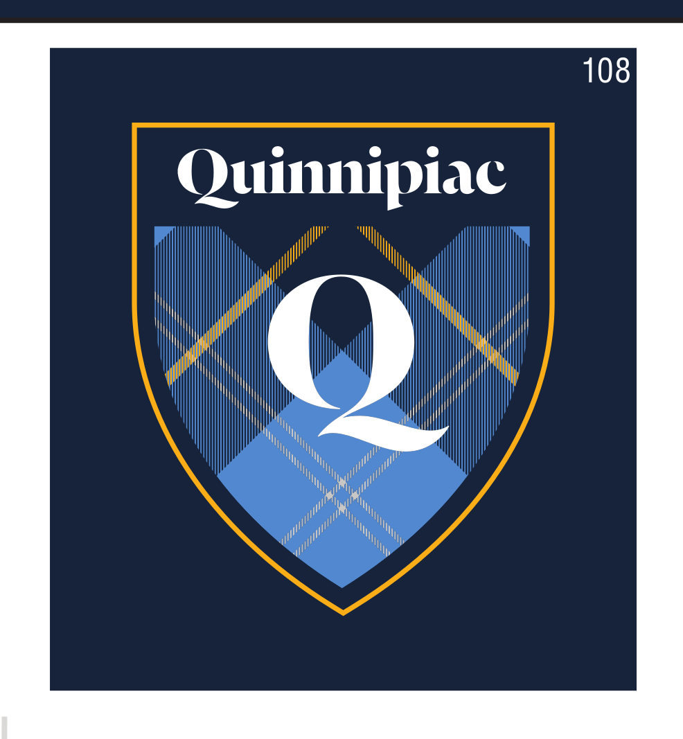 Quinnipiac crest, blue/gold on navy variant, cell 108
