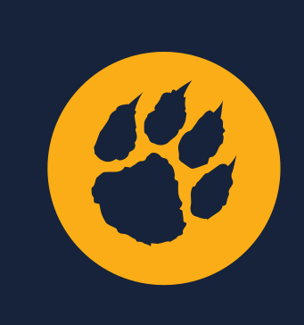 Bobcat paw in circle icon, gold on navy variant, cell 170