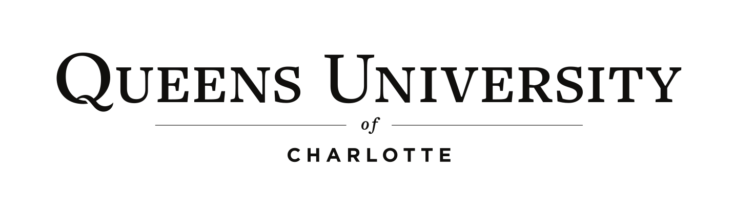 Queens University of Charlotte serif wordmark, black, horizontal variant, cell 40