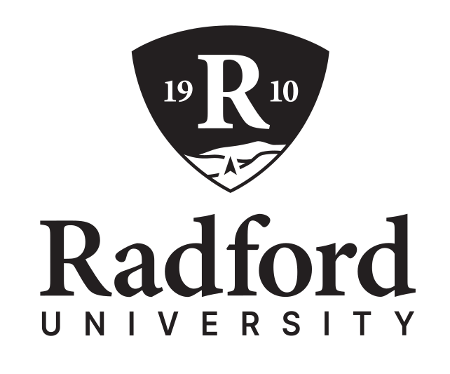 Radford University logo, vertical, black variant, cell 3