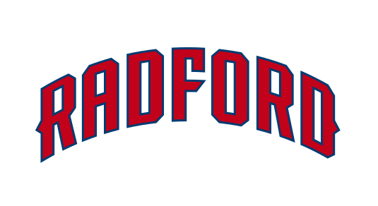 Radford arched wordmark, red/blue on white variant, cell 25
