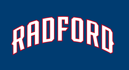 Radford arched wordmark, white/red on blue variant, cell 27