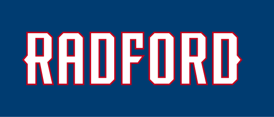 Radford straight wordmark, white/red on blue variant, cell 32