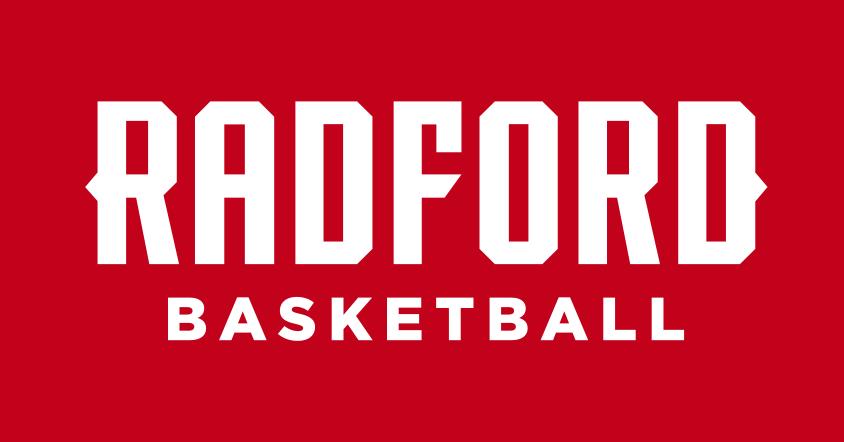 Radford wordmark with Basketball, white on red variant, cell 56