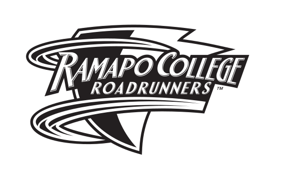 Ramapo College Roadrunners wordmark with swoosh, black/white variant, cell 12