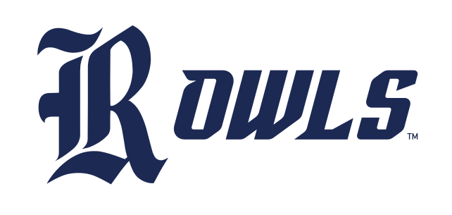 Owls wordmark lock-up, blue, horizontal variant, cell 84