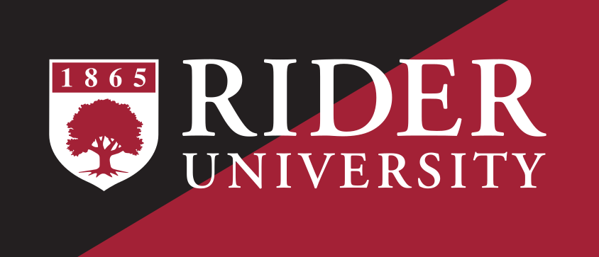 Rider University Lockup, white on cranberry/black variant, cell 185