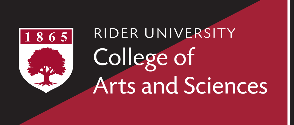 Rider University College of Arts and Sciences Lockup, white on cranberry/black variant, cell 197