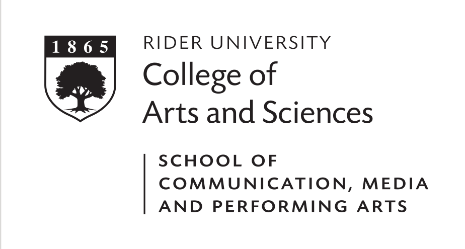 Rider University College of Arts and Sciences School of Communication, Media and Performing Arts logo, black on white variant, cell 201