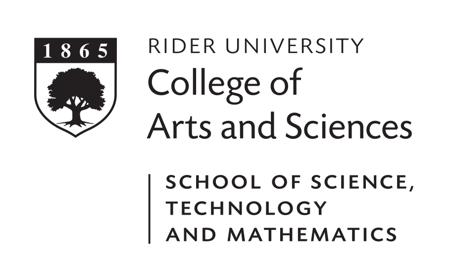Rider University College of Arts and Sciences School of Science Technology and Mathematics logo, black on white variant, cell 211
