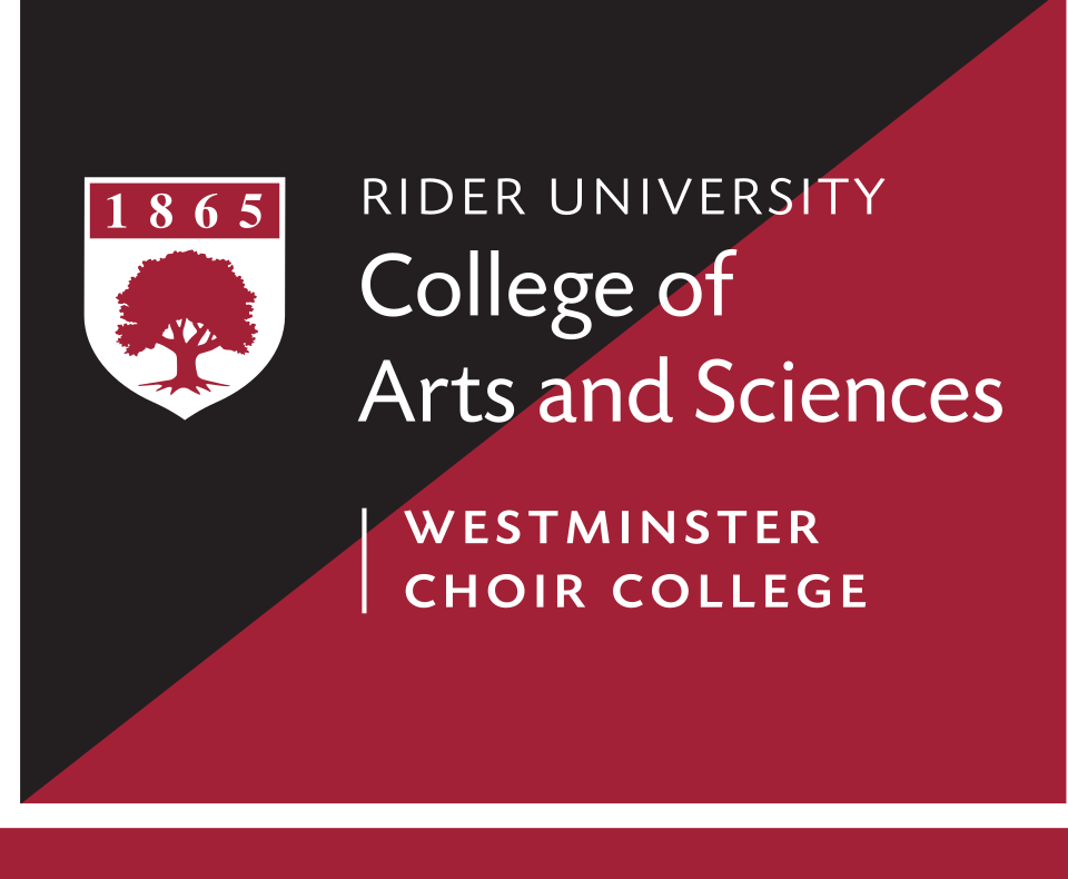 Rider University College of Arts and Sciences - Westminster Choir College logo, reverse color variant, cell 217