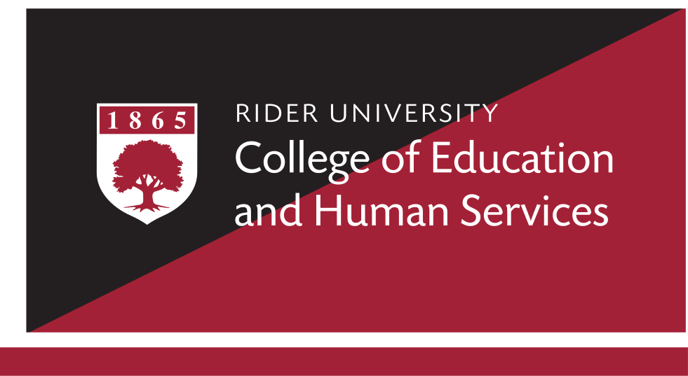 Rider University College of Education and Human Services logo, reverse color variant, cell 222