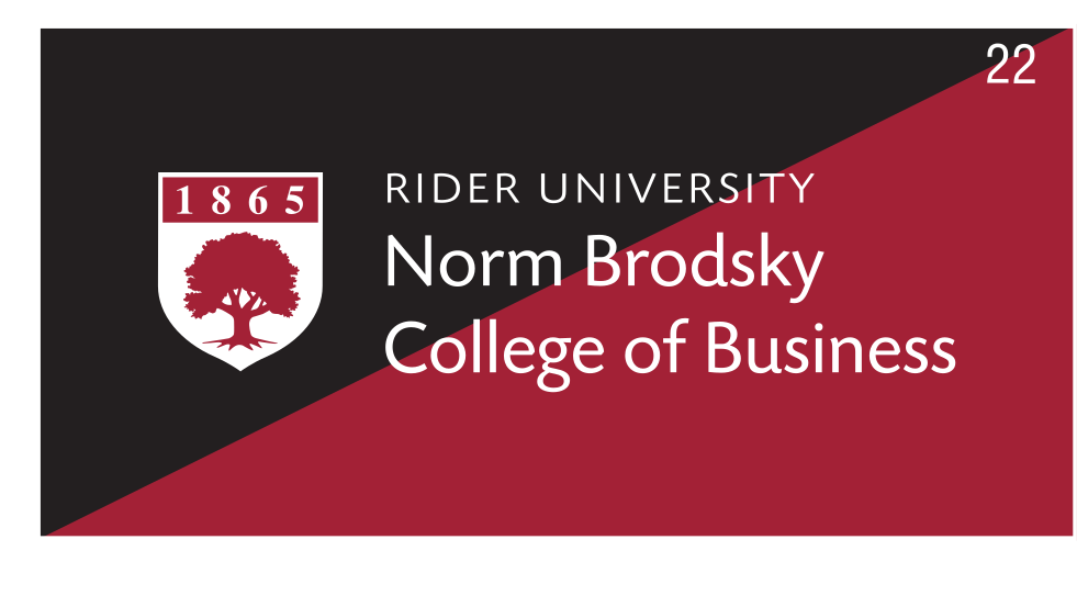 Rider University Norm Brodsky College of Business logo, reverse color variant, cell 227