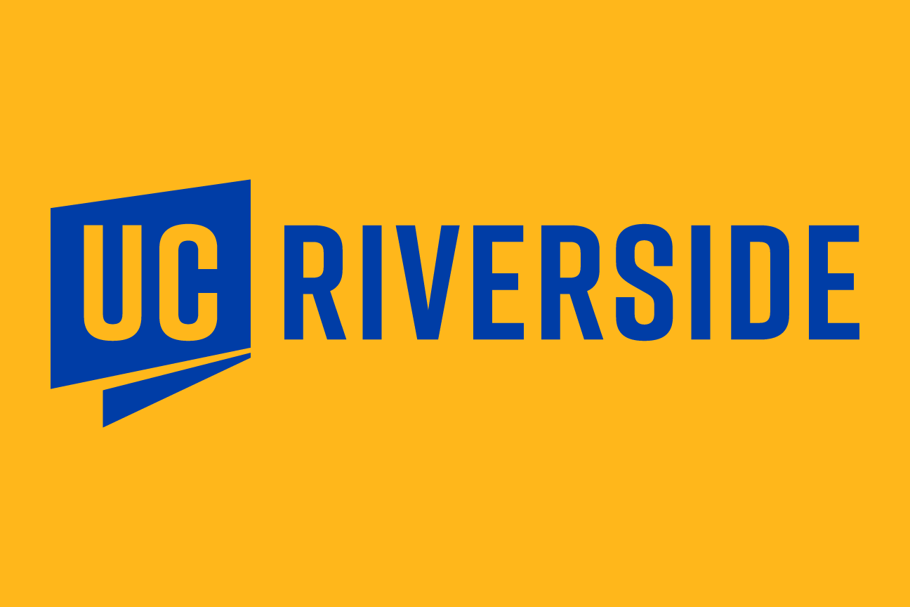 UC Riverside logo, one color horizontal, blue on yellow variant, cell 11