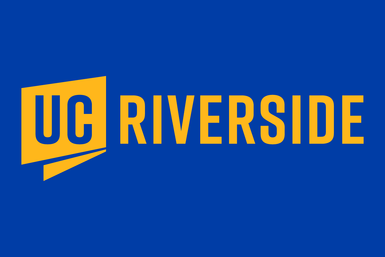 UC Riverside logo, one color horizontal, yellow on blue variant, cell 12