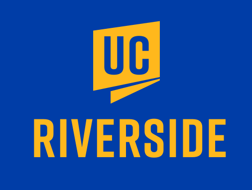 UC Riverside logo, one color stacked, yellow on blue variant, cell 8