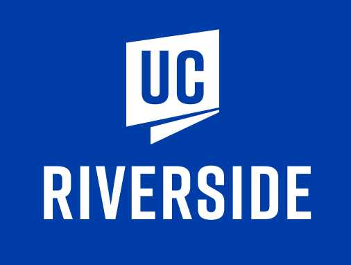 UC Riverside logo, one color stacked, white on blue variant, cell 10