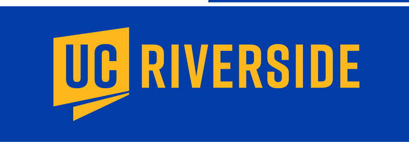UC Riverside logo, one color horizontal, yellow on blue variant, cell 12