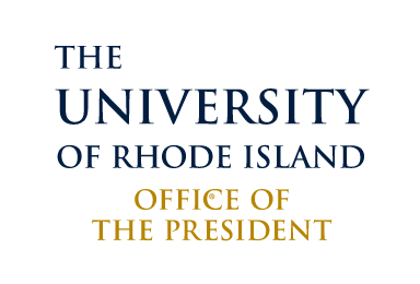 THE UNIVERSITY OF RHODE ISLAND OFFICE OF THE PRESIDENT wordmark, navy and gold variant, cell 19