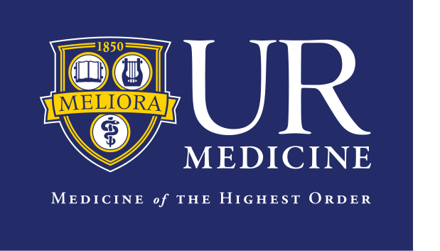 UR Medicine logo, horizontal, 4-color, reverse variant, cell 132