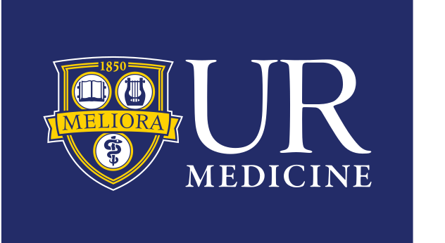 UR Medicine logo, horizontal, 2-color, reverse variant, cell 136