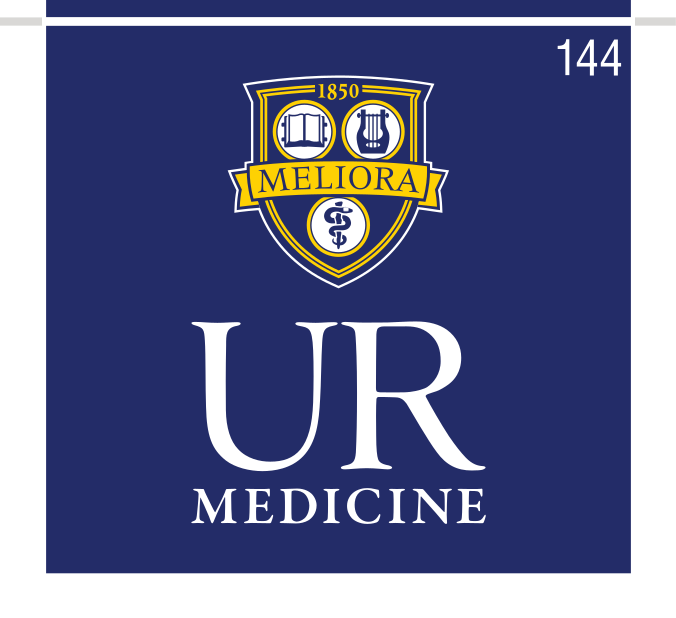 UR Medicine logo, vertical, 2-color, reverse variant, cell 144