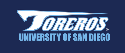 Toreros wordmark with USD, white on blue variant, cell 12