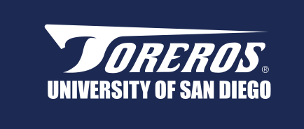 Toreros wordmark with USD, white on blue variant, cell 14