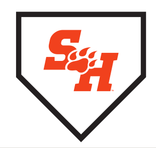SH lettermark with paw print in home plate, black and orange variant, cell 48