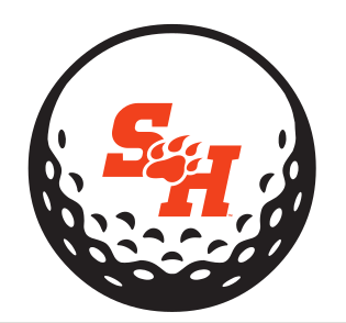 SH lettermark with paw print in golf ball, black and orange variant, cell 60