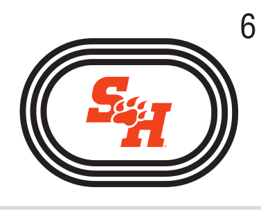 SH lettermark with paw print in track oval, black and orange variant, cell 63