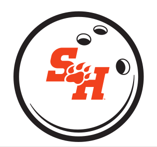 SH lettermark with paw print in bowling ball, black and orange variant, cell 69