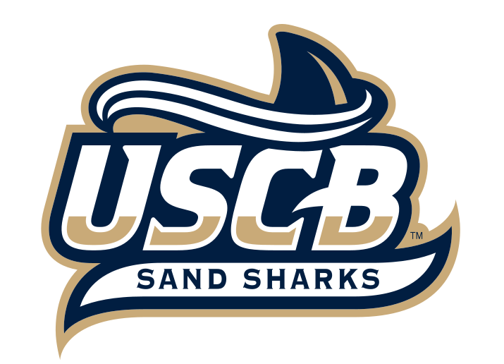 USCB Sand Sharks wordmark with wave and fin, full color variant, cell 9
