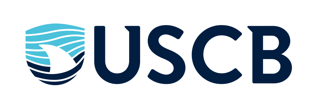 USCB logo with shark fin, color variant, cell 30